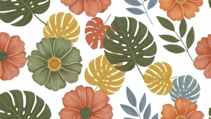 Oversized Botanical Floral Seamless Pattern Hand Painted Brushwork Organic Leaves Biophilic Nature Design Painterly Textured Black White Vector Background Surface Print