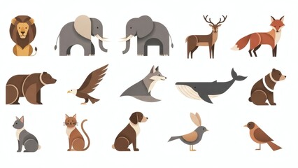 Minimalist Animal Silhouettes Collection Wildlife Pets Simplified Geometric Organic Shapes Curved Flowing Forms Natural Aesthetic Modern Icon Style Vector Black White