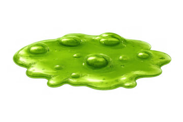 Green slime puddle with glowing bubbles spreading, illustrating toxic waste, goo effect or hazardous liquid