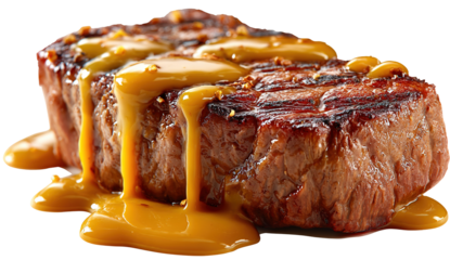 grilled beef steak on wooden board isolated on white background, HD realistic