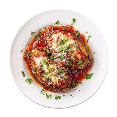 Grilled eggplants and tomatoes topped with pesto and melted cheese on a wooden plate, highlighting vegetable-based meals, World Food Day