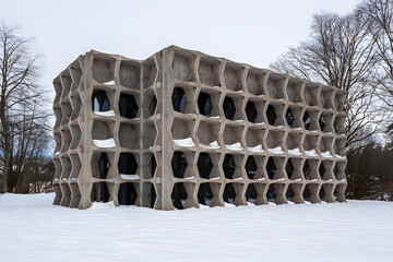 brutalist concrete architecture, modern luxury frame house
