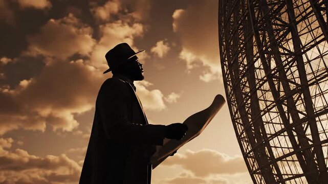 Man in hat reads book Paris.