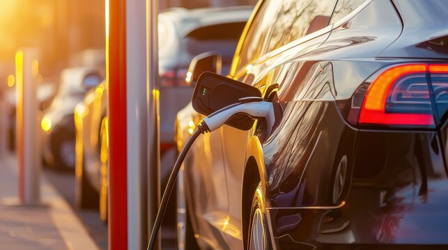 An electric vehicle being charged at a modern public charging station showcasing the growing infrastructure for sustainable transportation
