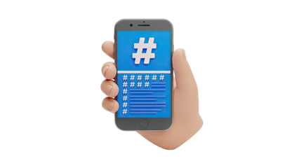 Smartphone displaying hashtags and analytics