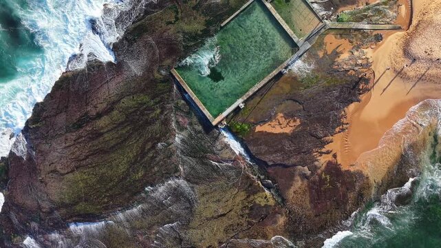 Aerial view of Mona Vale Beach, Northern Beaches NSW, Sydney, Australia. Aerial coastal landscape. 