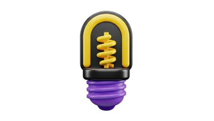 3D Rendering of a Stylized Light Bulb with Yellow Coil