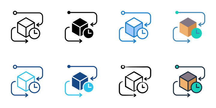 Product lifecycle icon set multiple style collection. Editable stroke 
