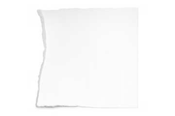 Torn white paper piece with rough ripped edges, offering blank textured space for notes and ideas on transparent background