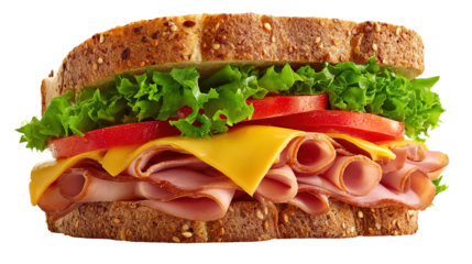 Ham and cheese salad submarine sandwich from freshly cut baguette