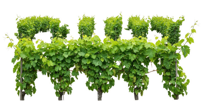 Lush green grapevines with clusters of unripe grapes on black background vineyard leaves, Isolated On Png Transparent Background - Powered by Adobe