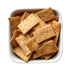 Fototapeta premium A bowl of crackers is shown on a white background
