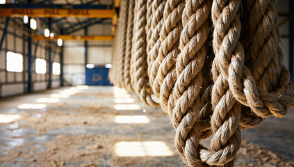 Thick Rope Coils in Industrial Warehouse Setting
