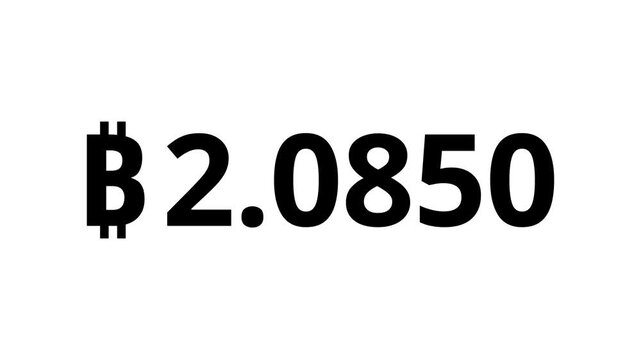 Count-up Bitcoin animation from 0.000 to 5 BTC. White, black, Green Screen background. Crypto Bitcoin numeric display. Animation starts and end gently with ease-in and ease-out transition.