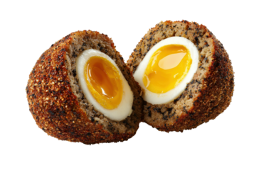A fried egg is inside a breaded egg roll