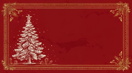 Vintage Red & Gold Christmas Tree: Ornate Framed Holiday Art with Snowflakes