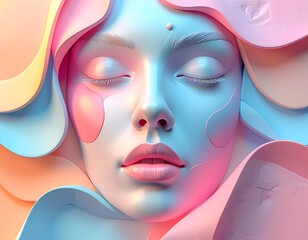 Abstract clay faces with artistic minimalist expression