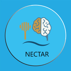 Brain and Honey Dipper Icon with Nectar Text on Blue Background &ndash; Concept of Mental Health, Sweet Knowledge, and Brain Nutrition