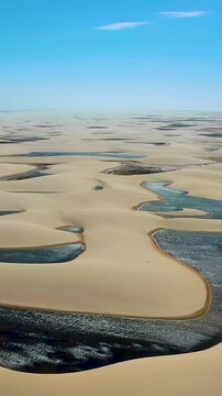 Lencois Maranhenses In Santo Amaro Maranhao Brazil. Natural Freshwater Lagoon Nestled Between White Sand Dunes. Deserted Landscape Heaven Beautiful. Deserted Coast. Santo Amaro Maranhao.