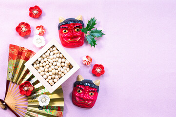 ピンク背景の節分デザイン