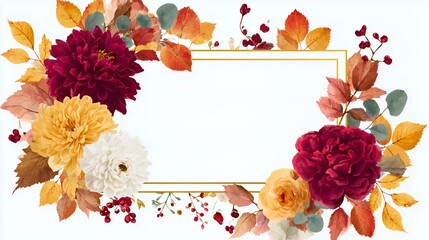 Autumn Floral Elegance: Burgundy Dahlia & Gold Frame Botanical Art