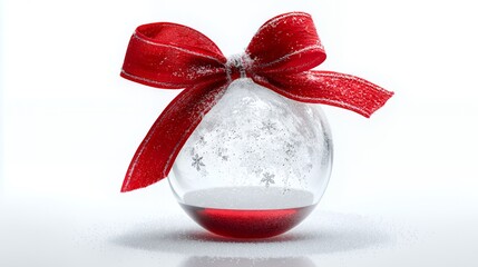 Frosted Glass Ornament with Red Ribbon: Christmas Snowflake Decor