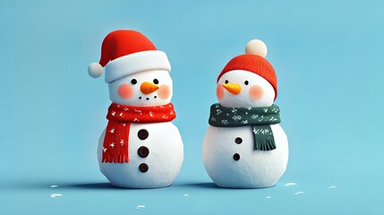 Frosty Friends: Festive Snowman Pair with Santa Hats and Scarves