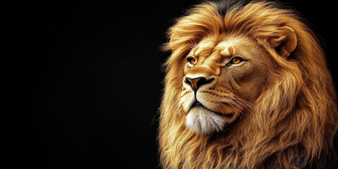 Majestic Lion Portrait on Black Background
