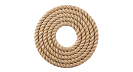 Thick natural fiber rope coiled into a circular shape on black background image, Isolated On Png Transparent Background
