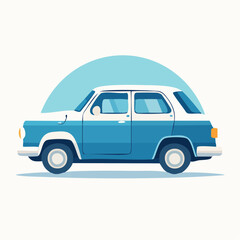 Fototapeta premium Retro automobile illustration: classic blue and white vintage car side view graphic