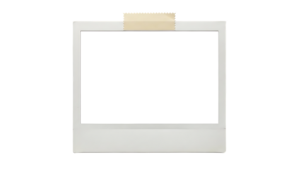 Retro instant photo frame with cream colored tape at the top isolated on transparent background transparent background