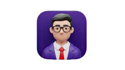 3D Cartoon Character Icon - Man in Suit and Tie with Glasses