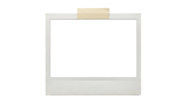 Retro instant photo frame with cream colored tape at the top isolated on transparent background transparent background - Powered by Adobe