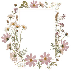 Fototapeta premium Floral frame with wildflowers and rectangle border isolated on transparent background