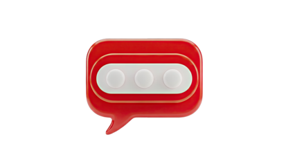 3D Red Chat Bubble Icon with Three White Dots