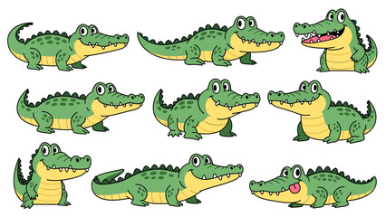 Naklejka premium Cartoon alligator set showing various emotions and poses