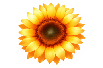Sunflower head with bright yellow petals, radiating warmth, energy, and summer joy on transparent background