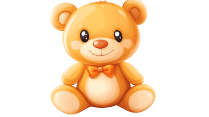 Cute teddy bear with a bow tie sitting upright against a