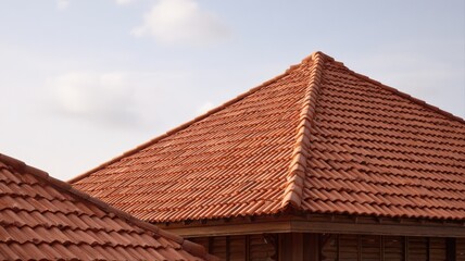 Close-up of terracotta tiled roofs showcasing Mediterranean architecture against a cloudy sky, creating an inspiring rooftop background