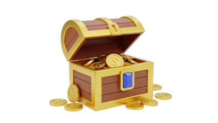 Treasure Chest Filled with Gold Coins