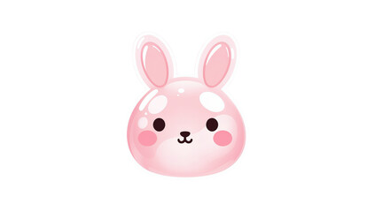Cute Pink Bunny Face Illustration with Big Eyes and Blush Cheeks