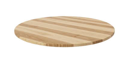 Round wooden cutting board with light and dark wood stripes on black striped, Isolated On Png Transparent Background