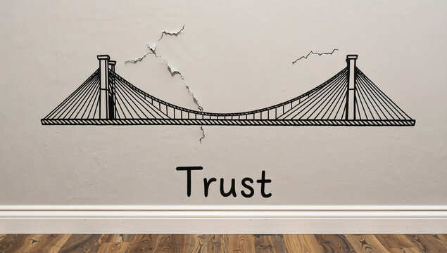 Cracked Bridge Illustration with Trust Text on Wall