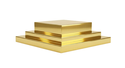 Three tiered golden podium on black background with reflections image, Isolated On Png Transparent Background