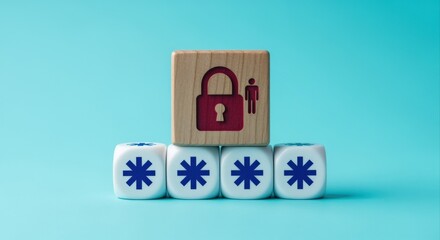 Conceptual Image Showing Password Protection on Dice Against Blue Background Representing Digital Security