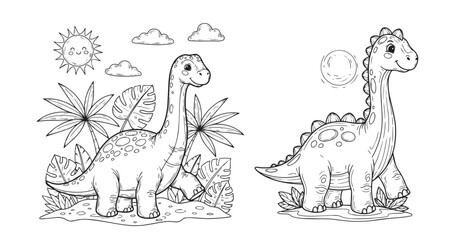Fototapeta premium Dinosaur coloring page line art with clean engraved outlines