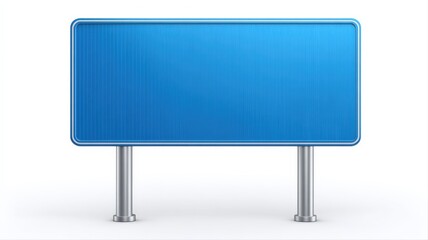 Blank blue road sign mockup on metal posts, isolated on white, for advertising and customization