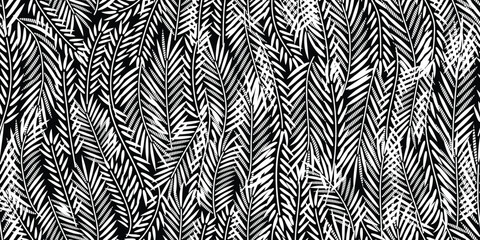 Palm leaf pattern, coconut leaf design, beautiful minimalist seamless pattern, monochrome black and white color scheme, cool and stylish leaf design. Motif for Hawaiian shirt, Aloha shirt in summer. © Choltita