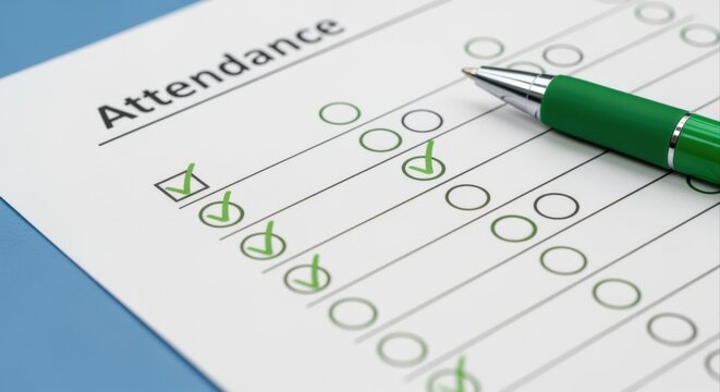 Attendance Sheet Marked with Pen, Illustrating Participation, Verification, and Compliance in a Business Setting