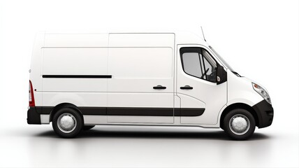 Isolated white delivery van showcasing its sleek design, perfect for transportation, logistics, and commercial use on a white background